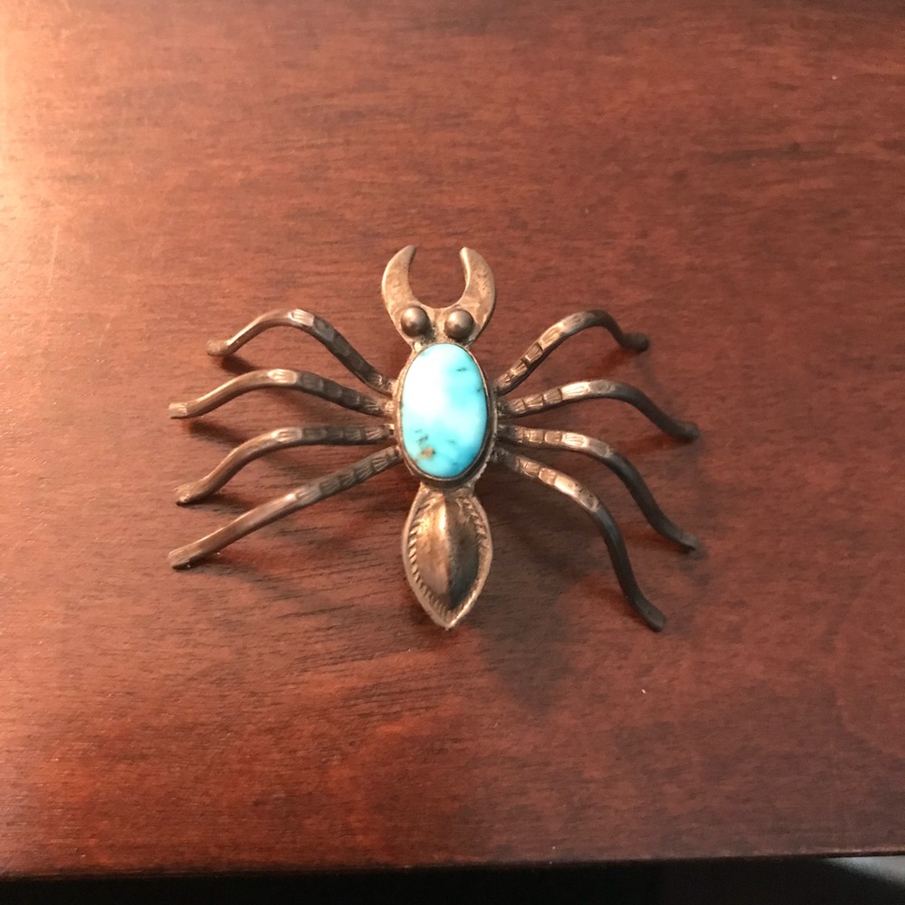 Vintage Sterling and Turquoise Spider Pin